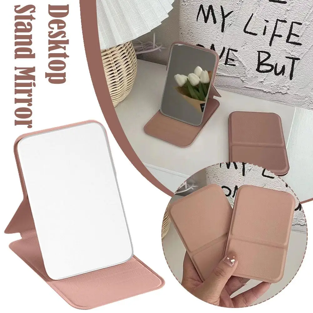 Miroir de maquillage portable pour femmes, poignée de bureau, pliable, portable, design simple et élégant, mini R0K6