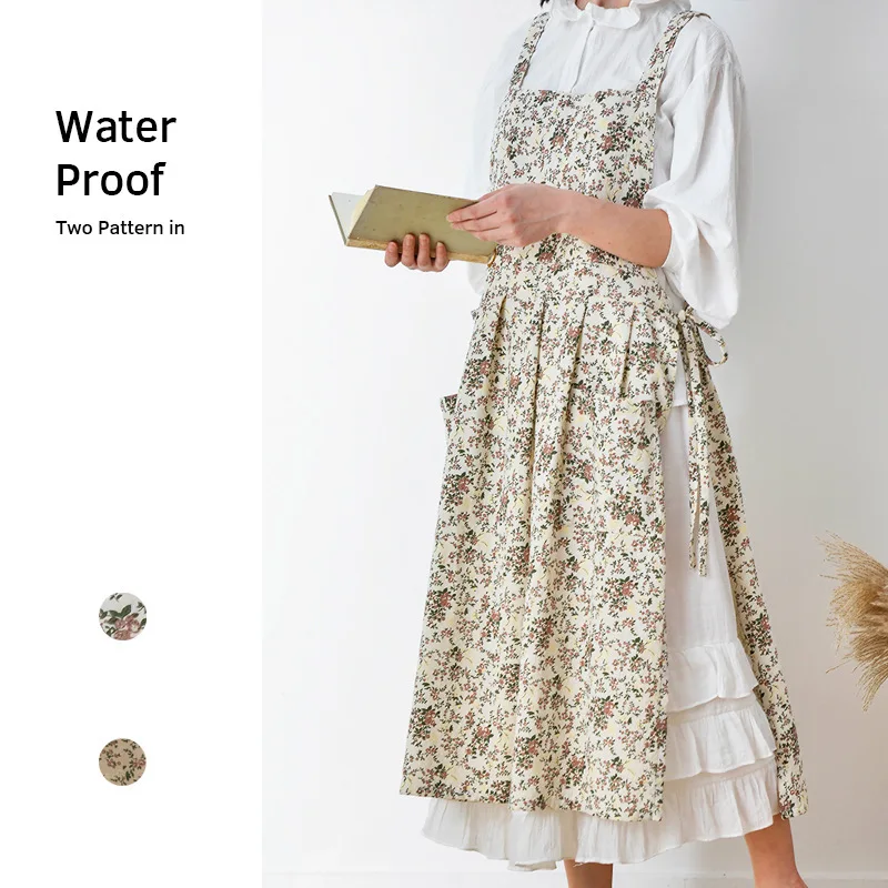 

Nordic Style Waterproof Apron Women's Flower Shop Cotton Aprons Girl's Long Pinafore Baking Smock Kitchen Cooking Work Clothes