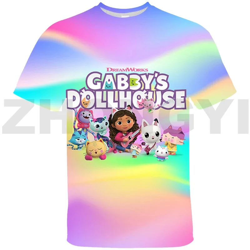 Teens Girls Cartoon Gabbys Dollhouse Clothes Summer Oversized Short Tees Anime 3D Gabby's Doll House Graphic T Shirts Streetwear