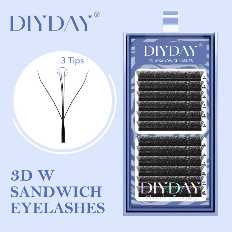 DIYDAY New 3D W Shape Eyelash Extensios Three-core Shape Faux Eyelashes Premade Volume Fans W Style Shaped 3D Mink False Lashes