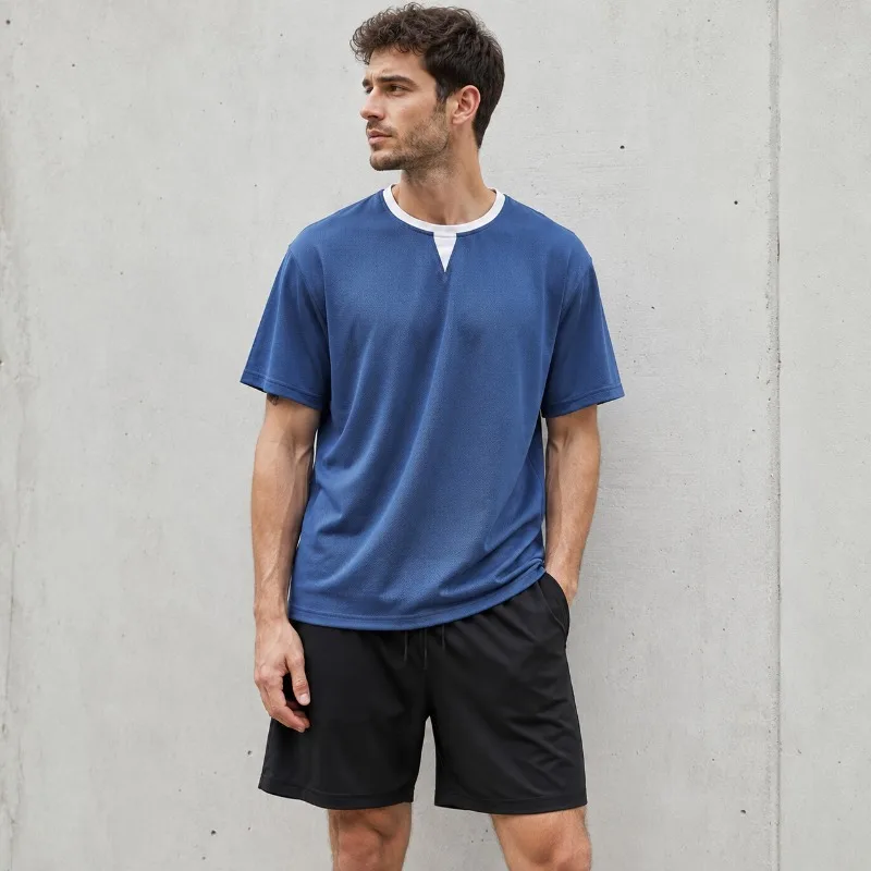 

Men's Summer 2 Piece Set Textured Short Sleeve T Shirt and Elastic Waist Drawstring Shorts Casual Matching Outfit