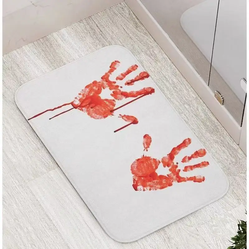

VIKAMA Halloween Horror Bloody Handprint Decorative Carpet Bathroom Balcony Anti-slip Mat Entry Door Mat Bedroom Side Foot Mat