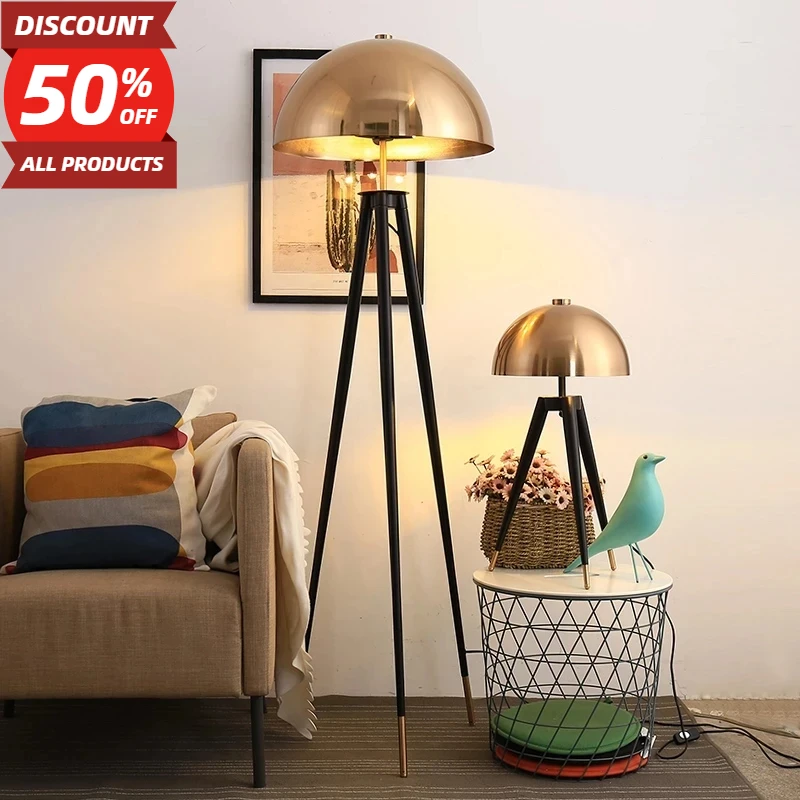 Nordic Modern Mushroom Head Floor Lamp Designer Electroplating Copper Home Decor LED Standing Light Living Bedroom Bedside Lamp