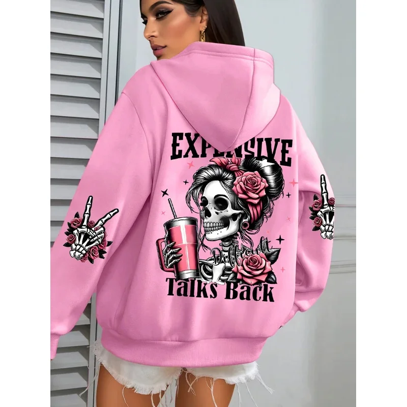 الحديث باهظة الثمن مرة أخرى مضحك الطباعة المرأة حجم كبير هوديي متعدد الألوان البلوفرات الصوف الخريف ملابس رياضية جيب عادية هودي