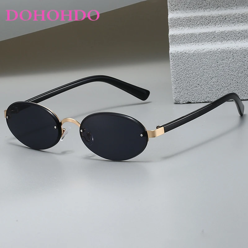 

Vintage Rimless Small Oval Sun Glasses Women Men Fashion Designer Eyewear Outdoor Traveling Driving Shades UV400 Lentes Mujer