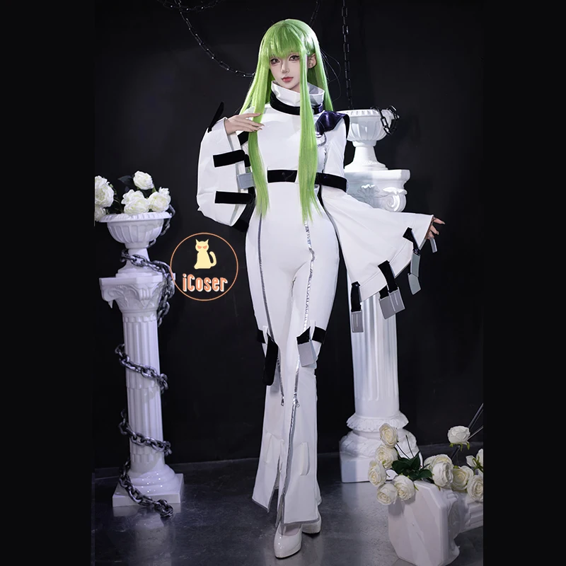 Anime Code Geass C.C. Cosplay Costume White Bodysuit Uniform Lelouch of The Rebellion Halloween Party Women Girls Props iCoser