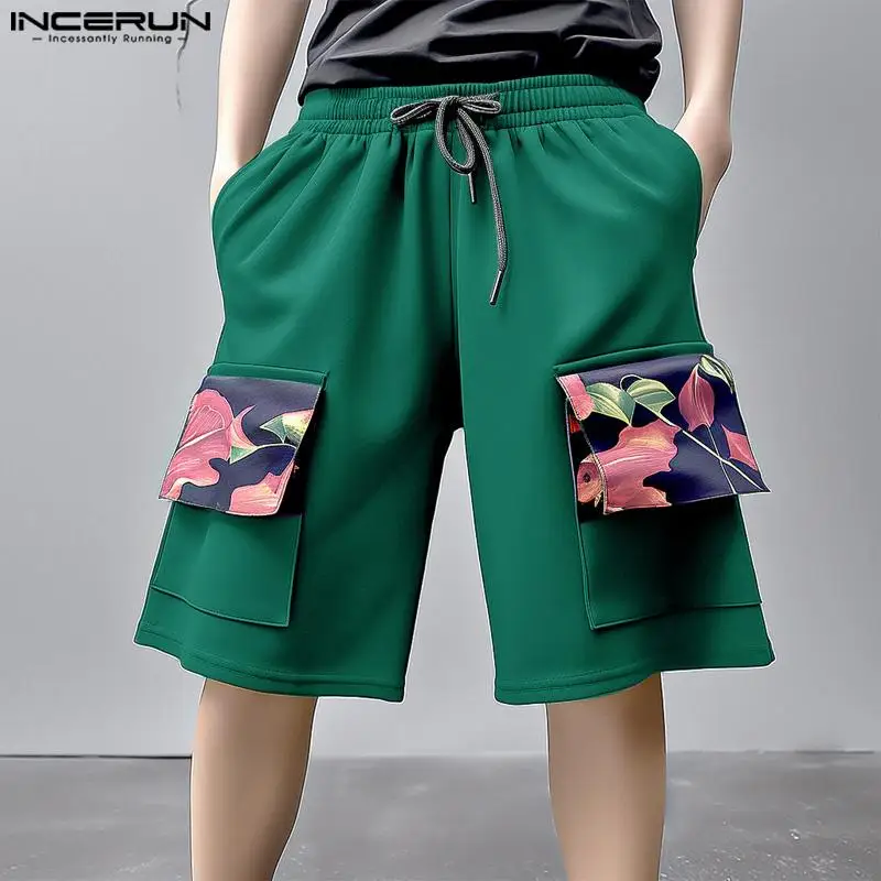 2024 Men Shorts Print Patchwork Drawstring Loose Korean Casual Men Bottoms Streetwear Summer Fashion Male Shorts S-5XL INCERUN