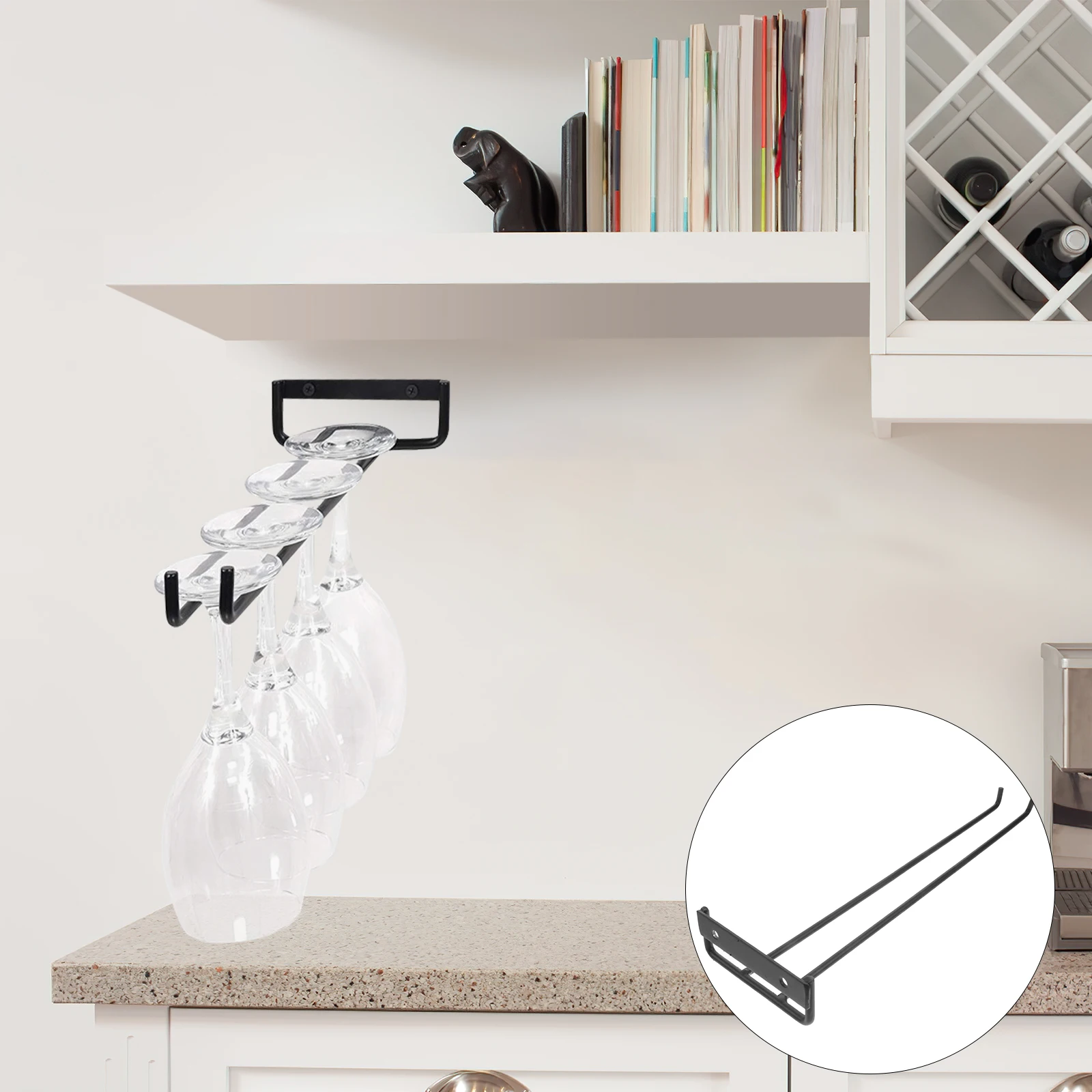 

2pcs Black Single Row Hanging Glass Rack Rack Glass St Racks Iron Space Saving Home Bar Cafe