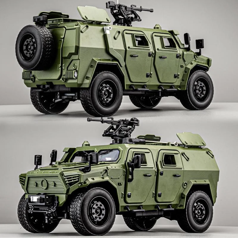 1:18 Military Alloy Armored Car Model Diecasts Metal Tank Explosion Proof Car Off-road Vehicles Model Sound Light Kids Toys Gift