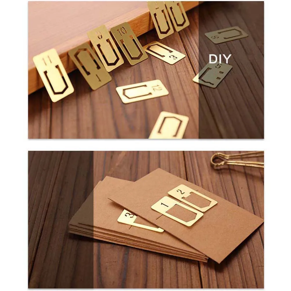 

12pcs Creative Brass Bookmarks Vintage Number Pattern Metal Bookmark For Stationery Gifts Readers Writers Students Teachers