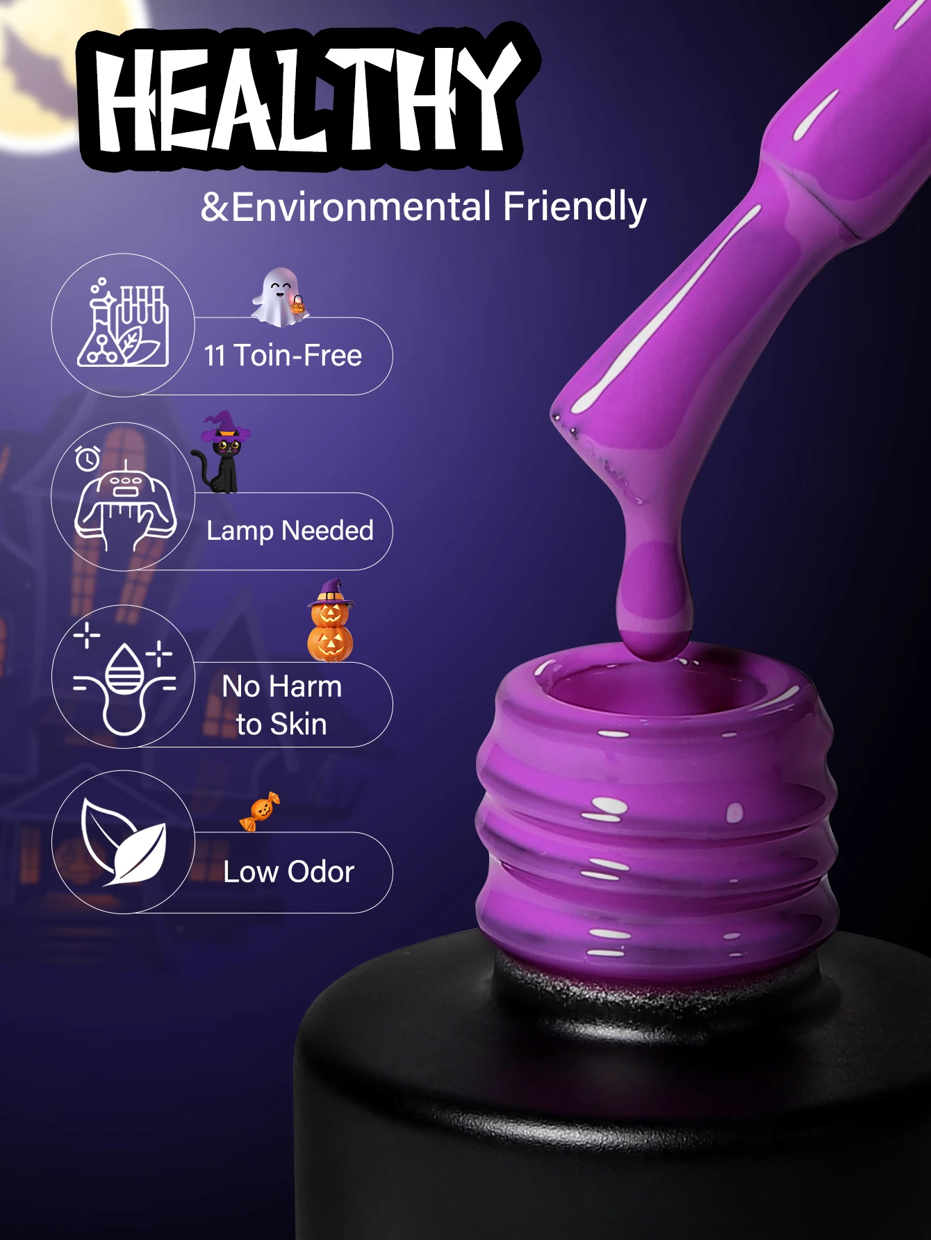 Juego de esmaltes de uñas de Gel, 6 colores, Halloween, naranja, rosa y negro, Kit de Gel de uñas blanco y negro, minicura LED UV DIY para fiesta