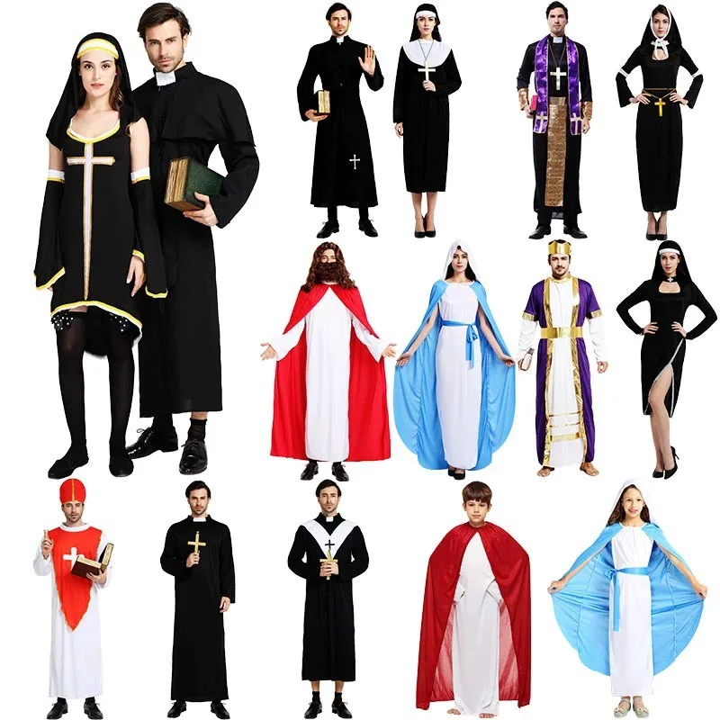 Disfraz de Cosplay de Cristiandad para Adultos y Niños, Disfraz de Jesús para Hombre, Disfraces de la Virgen María, Disfraz de Monja Romana, Fiesta Religiosa, Hermana Católica B