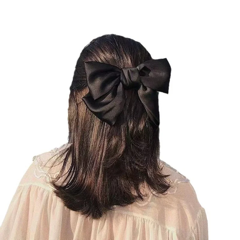 1pc Simple Satin Bow Hair Accessories Classic Section Hair Clips Black Wine Red Atmospheric Fashion High Feeling