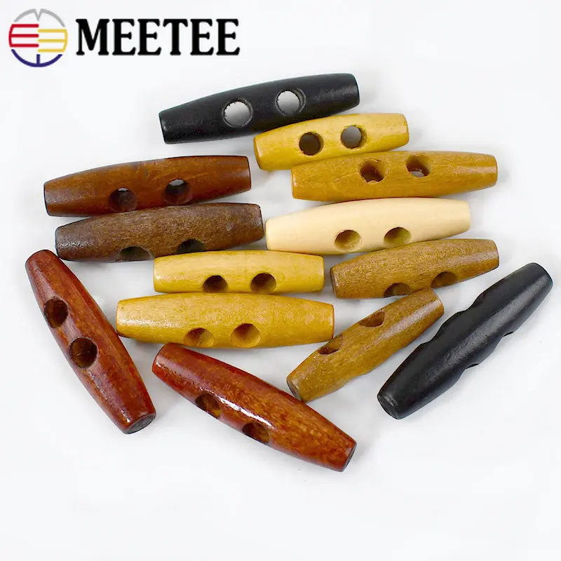 

50pcs Meetee 30-60mm Wooden Toggle Buttons 2 Holes Olive Button for Windcoat Sweater Natural Wood Buckle Sewing Accessories