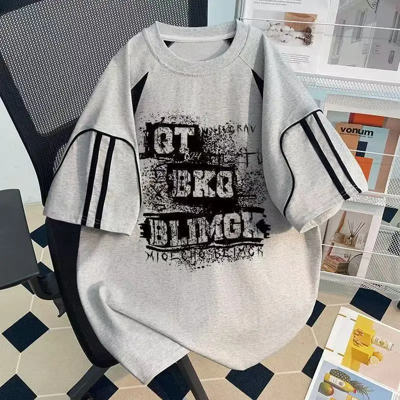 

Мужская летняя повседневная спортивная футболка большого размера из хлопка, свободного кроя, с круглым вырезом, цветная, с коротким рукавом