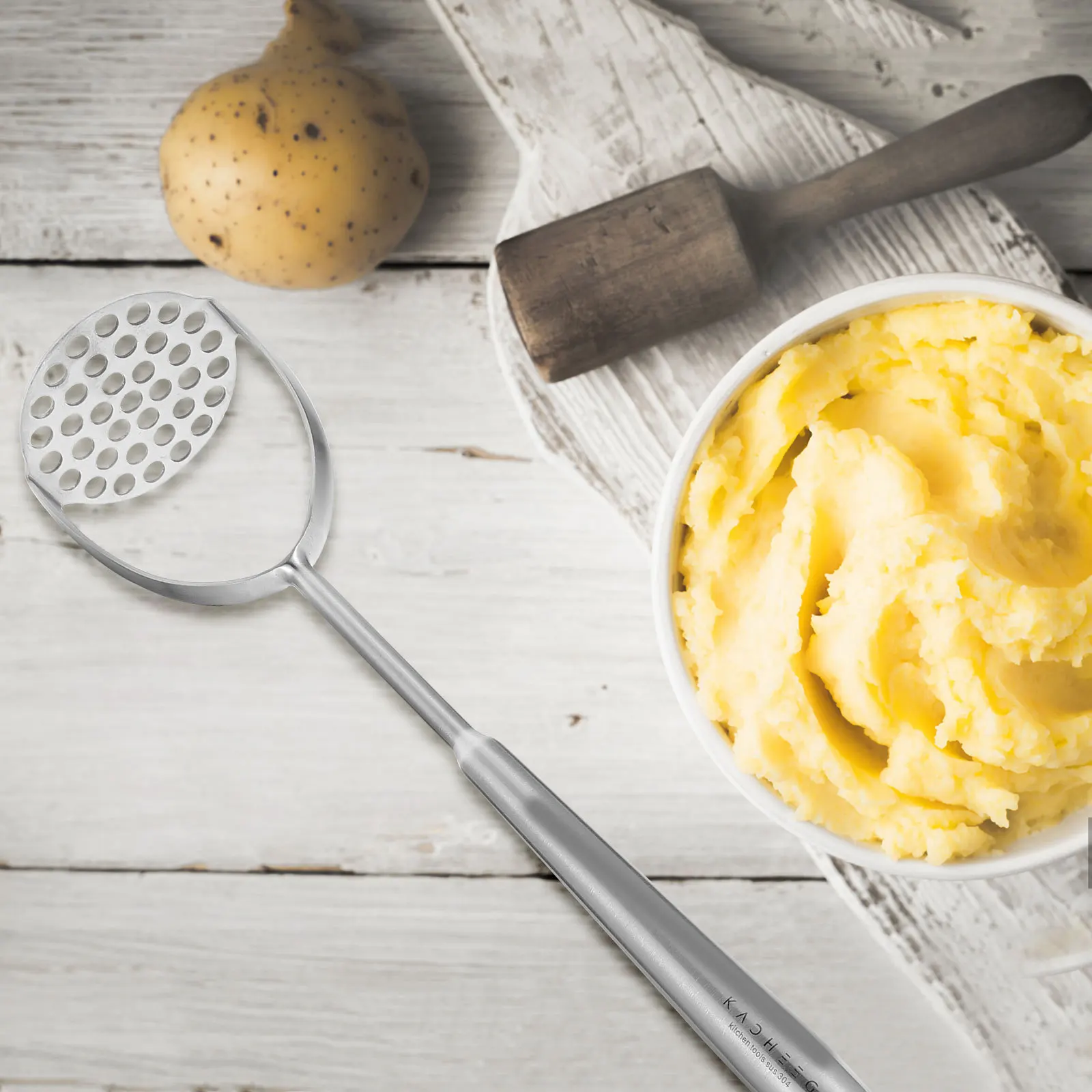 

Stainless Steel Potato Masher Kitchen Tool For Mashing Vegetables Fruits Smooth Press Design Easy Clean Manual Masher