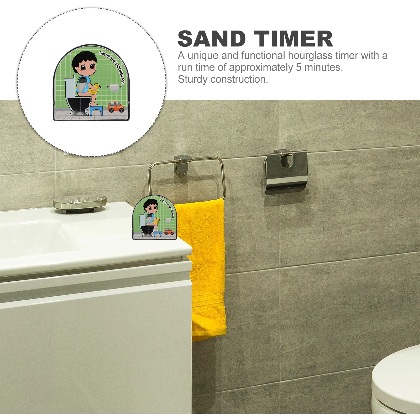 

5 Minute Sand Timer Bathroom Decor Sand Clock Restroom Hourglass Rotates Unique Mechanism 5 Minute Timer Hour Glass