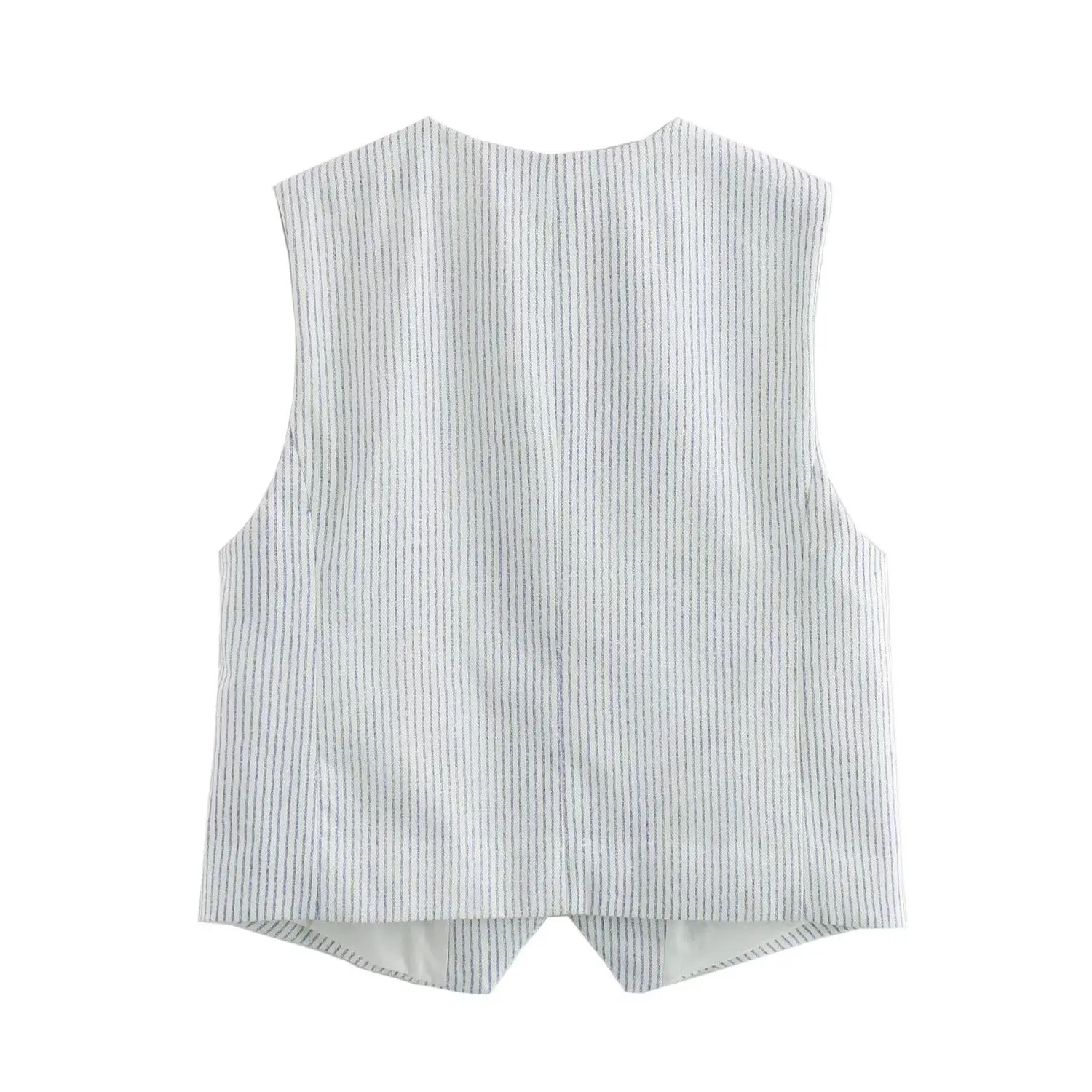 Chaleco informal a rayas con cuello en V para mujer, traje Retro sin mangas con botones, top elegante y pantalones cortos, novedad de 2024