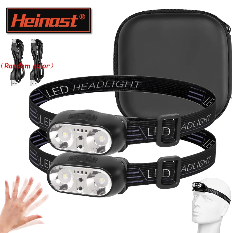 Strong Light Headlamp Portable LED Sensor Headlamp USB Rechargeable Head Flashlight Outdoor Camping Fishing Emergency Lantern