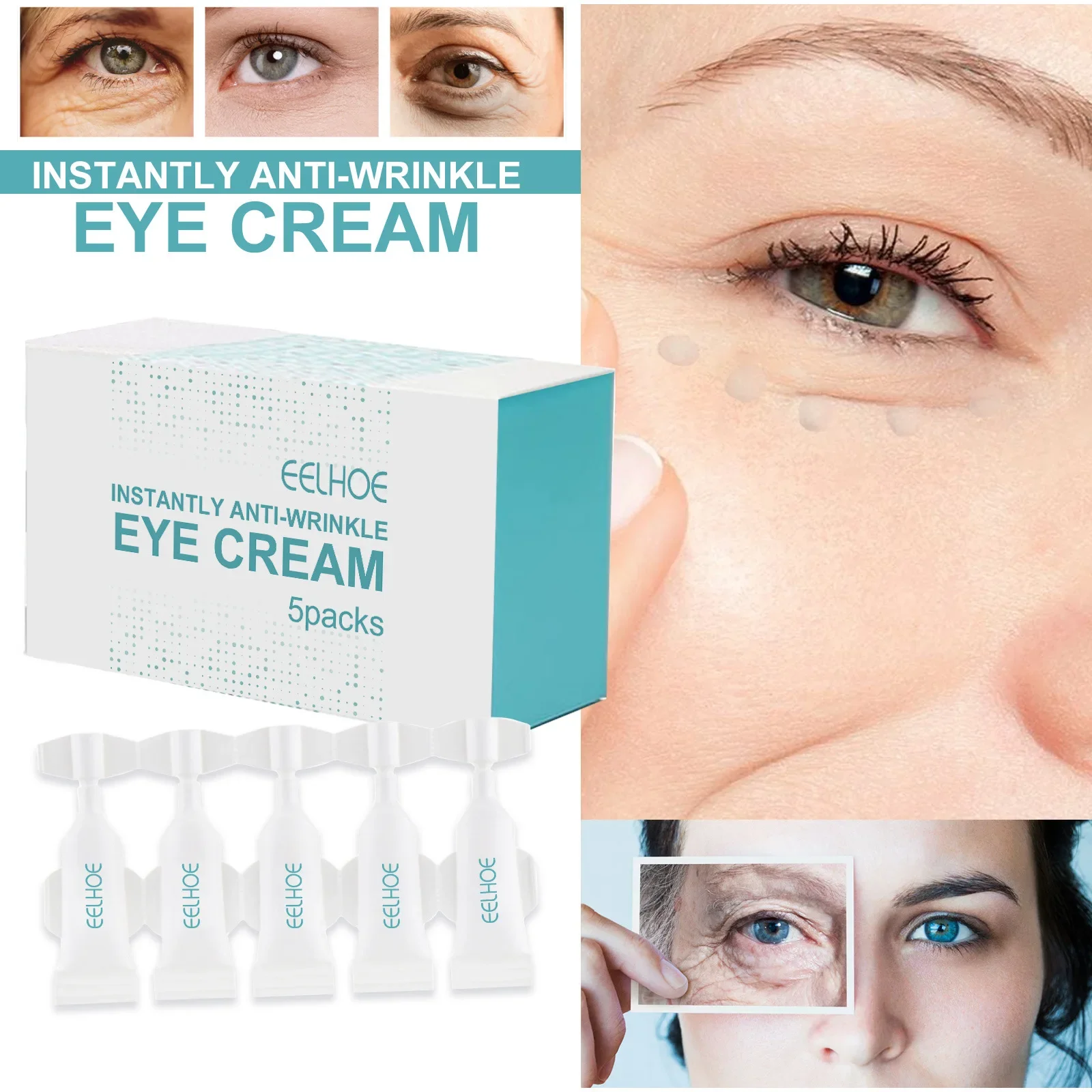 Crema para ojeras instantáneas, 5 unids/set, crema antienvejecimiento para debajo de los ojos, elimina bolsas de ojos, levantamiento de hinchazón, regordeta, reafirma los ojos, piel