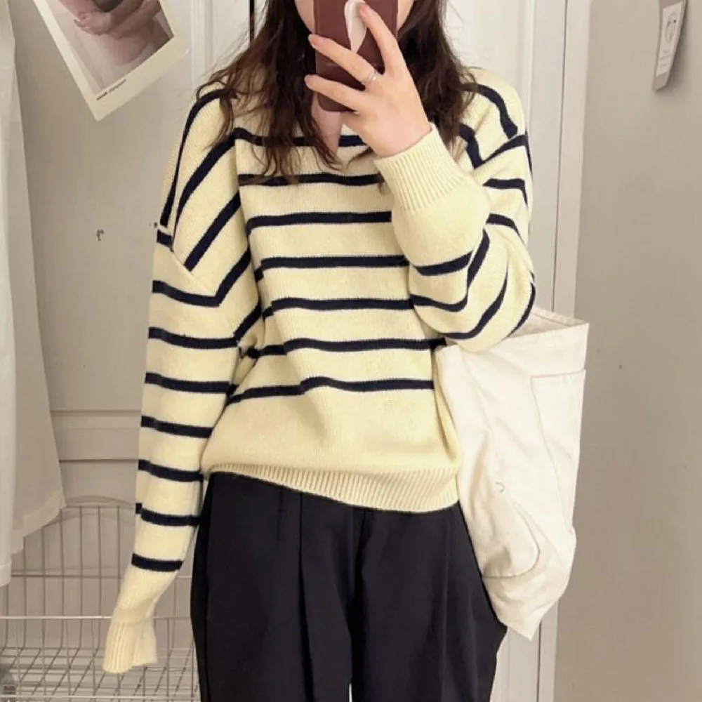 Sweaters Autumn Winter Women Clothes Fashion Stripe Knitted Long Sleeve Sweater Tops Casual Oversized Pullover Streetwear