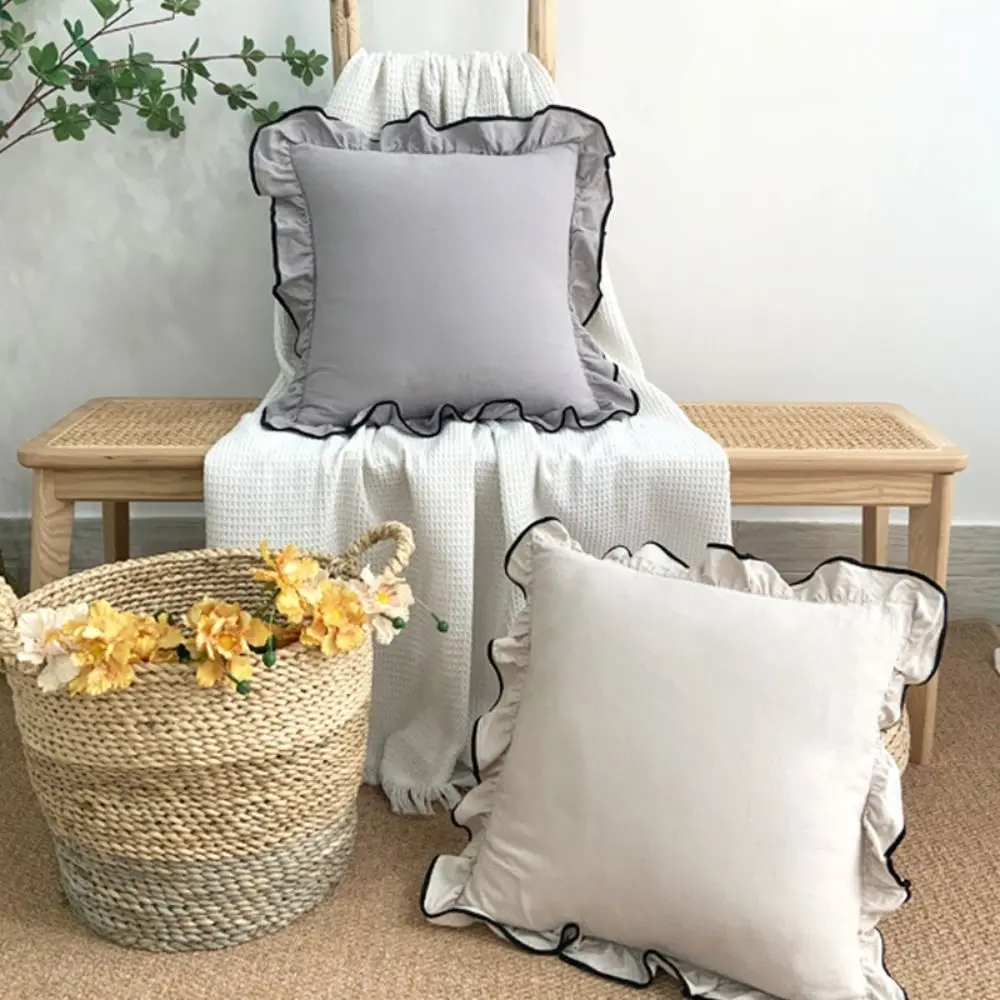 Pastoral Style Cotton Ruffles Pillow Cover INS Style Square Flounce Throw Pillowcase 45x45cm Embroidery Cushion Cover Sofa/Bed