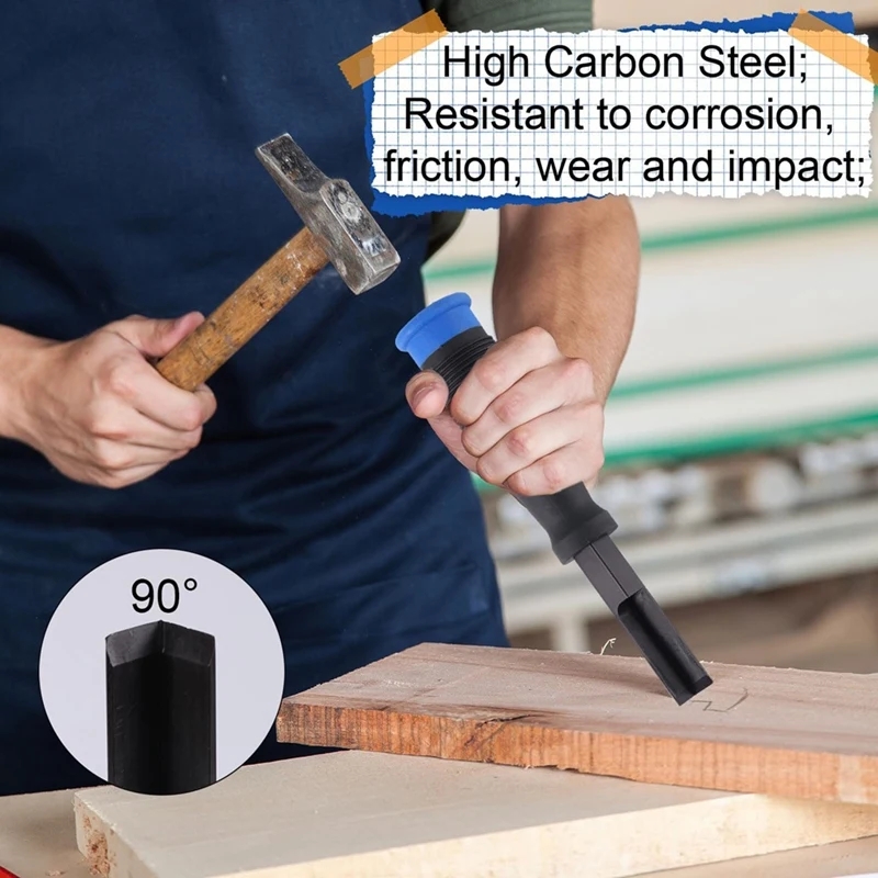 M11K-Wood Chisel Set With 3 Protective Caps Square Mortise Chisels With Non-Slip Handle For Door Mounting Frames