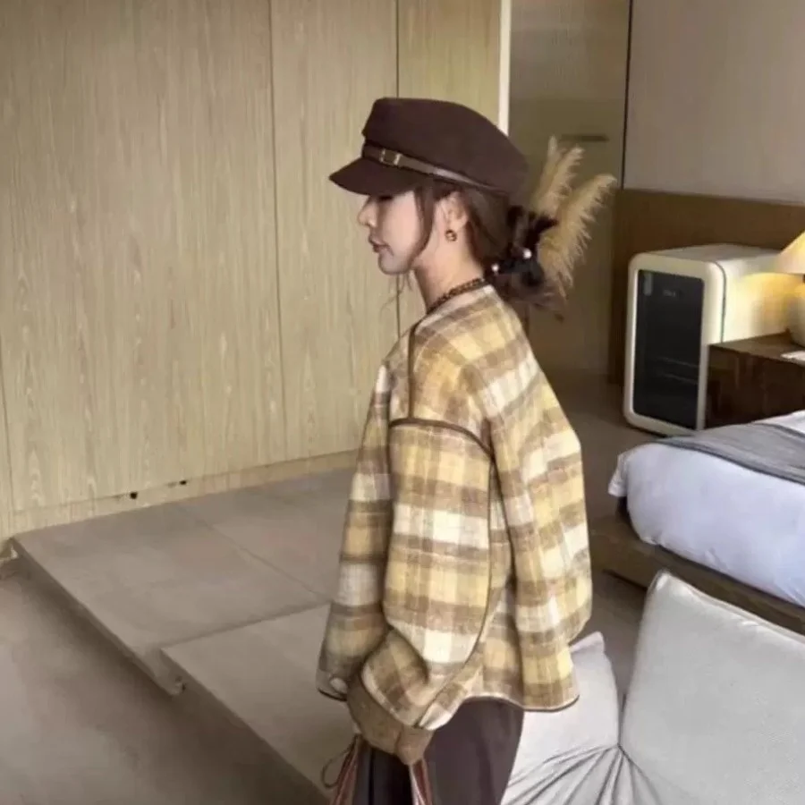 التخسيس منقوشة ort معطف فضفاض الجولة Ne الصوفية الرجعية تنوعا المرأة الخريف Faion جديد Sle تخفيف أنبوب مستقيم pe