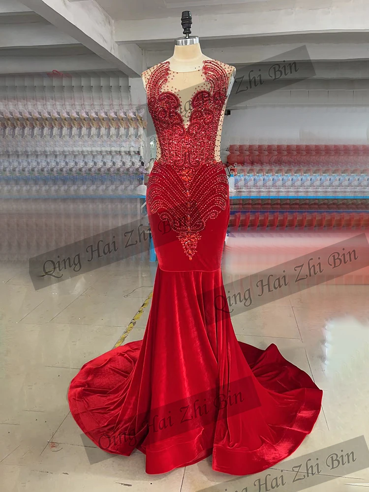 Fashion Red V-Neck Trumpet / Mermaid Sleeveless Floor-Length Evening Dresses/Women Wedding Guests Prom Gowns Free Shipping