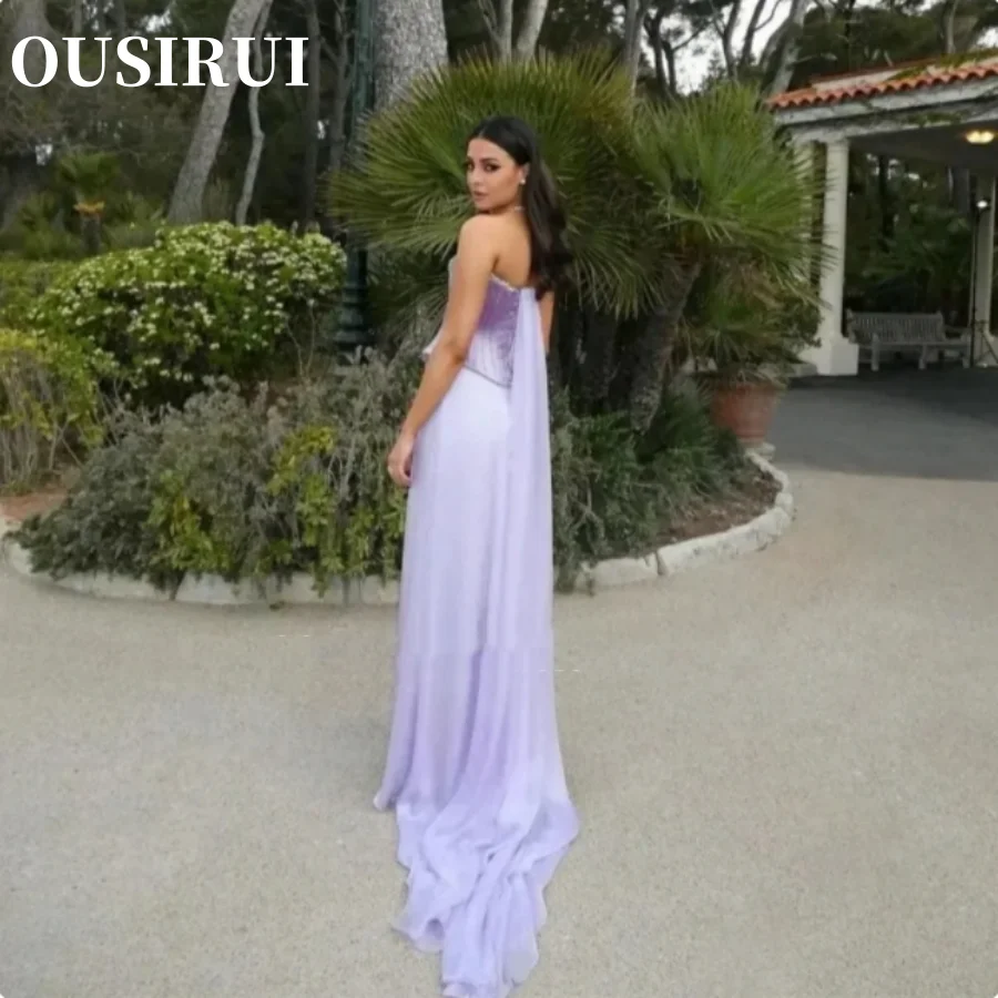 OUSIRUI Strapless Chiffon Evening Dresses Elegant Sequins Floor Length Charming Purple Sweetheart Lace Up Party Prom Gowns 2024