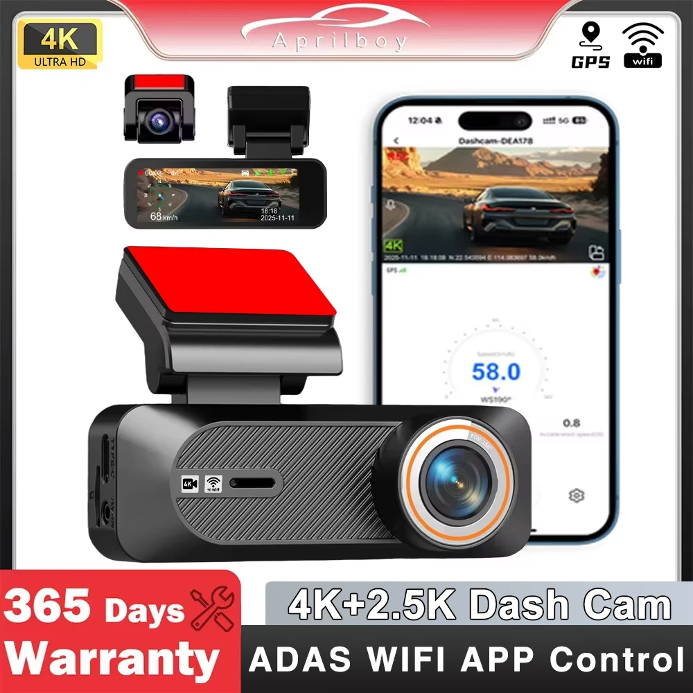 

Aprilboy 4K+2.5K Dash Cam GPS 5.8GHz WiFi G-Sensor Night Vision 24H Parking Monitor