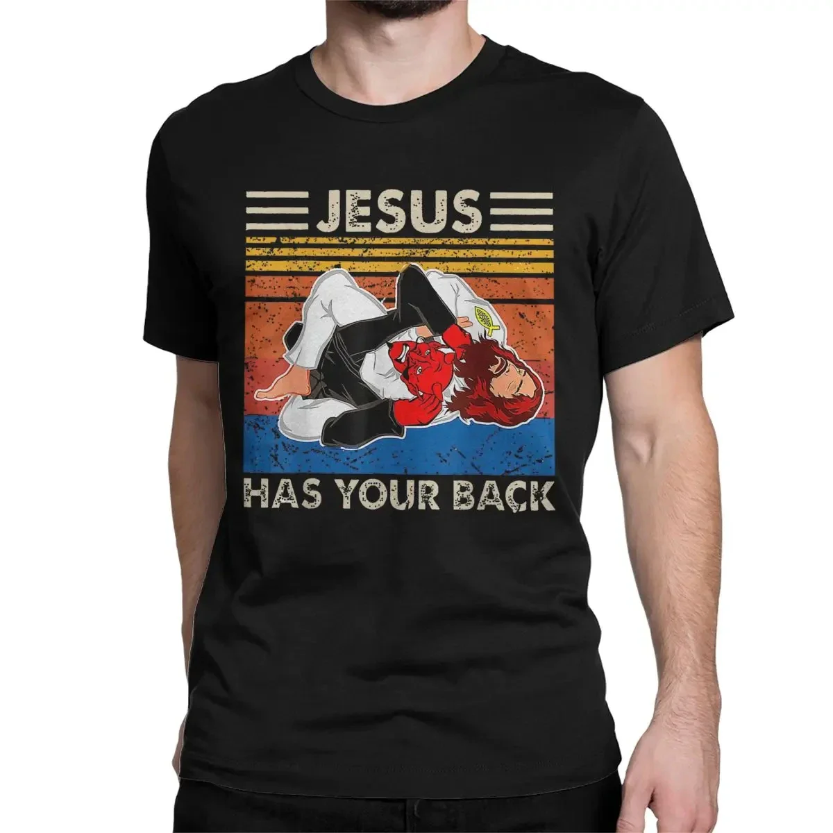 Men Women\'s T-Shirt Jesus Has Your Back Creative 100% Cotton Tees BJJ MMA Jiu Jitsu T Shirts O Neck Clothing Classic