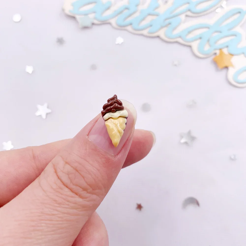 30pcs Resin Mini Colorful Painted Chocolate Sesame Ice Cream Cone Figurine Flatback Stone DIY Scrapbook Decor Accessories Crafts