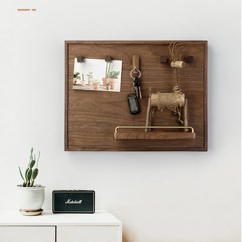 

Walnut Electric Meter Box Art Simplistic Solid Wood Wall Decor with Key Hooks Switch Box Aesthetic Enhancement