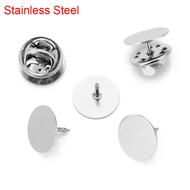 

20sets 10 12 14mm Stainless Steel Brooch Pins Base Brooch Badge Holder Cabochon Settings For Crafts DIY Jewelry Making Supplies