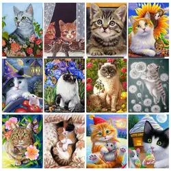 PhotoCustom Cat Oil Painting By Number Set On Canvas Frame acrilico Paint Animal For Adult Picture Drawing Coloring By Numbers Ki