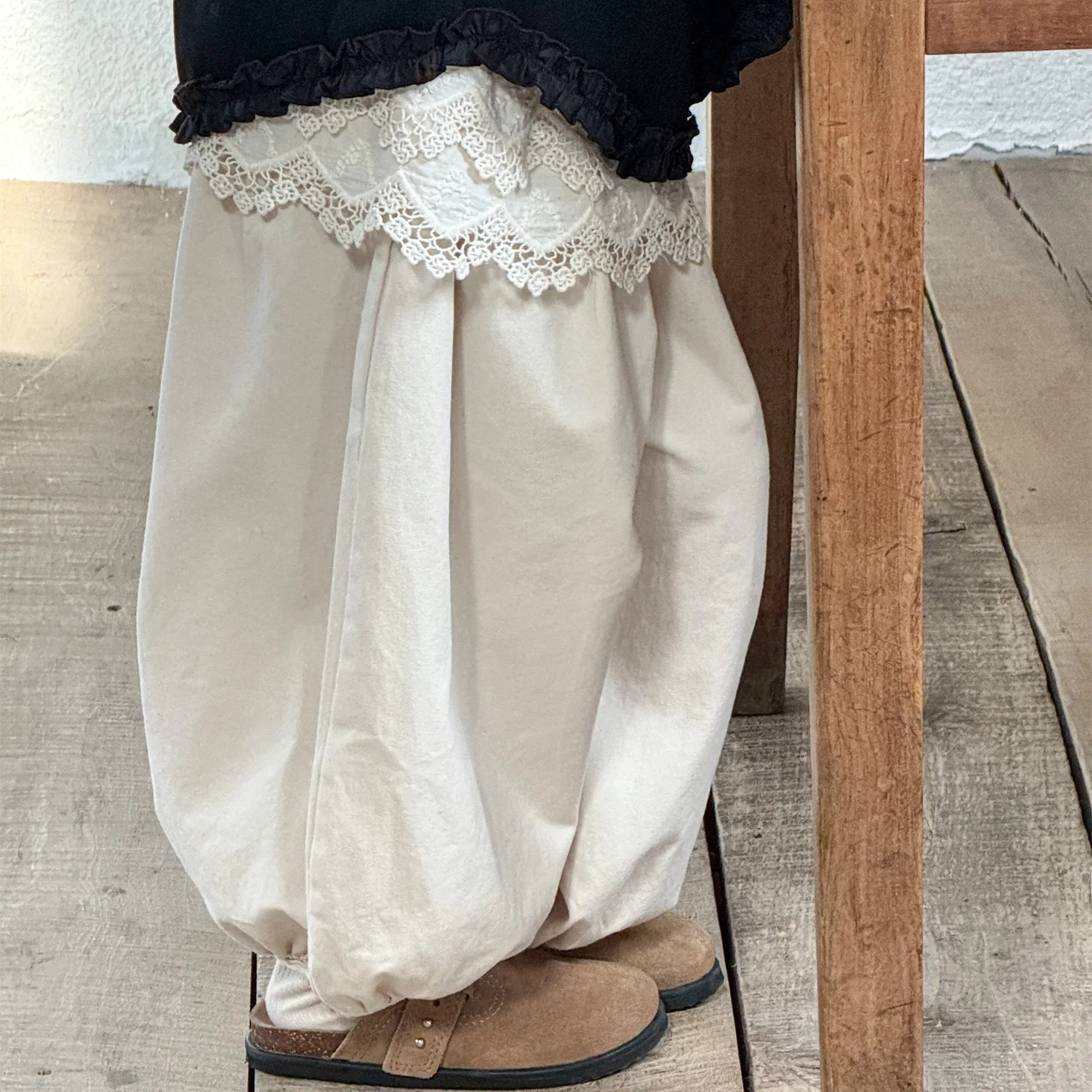 

Children Pants Autumn 2025 Korean Baby Girls Stitching Lace Pants 2-9 Years Kids Loose Casual Bloomers Trousers