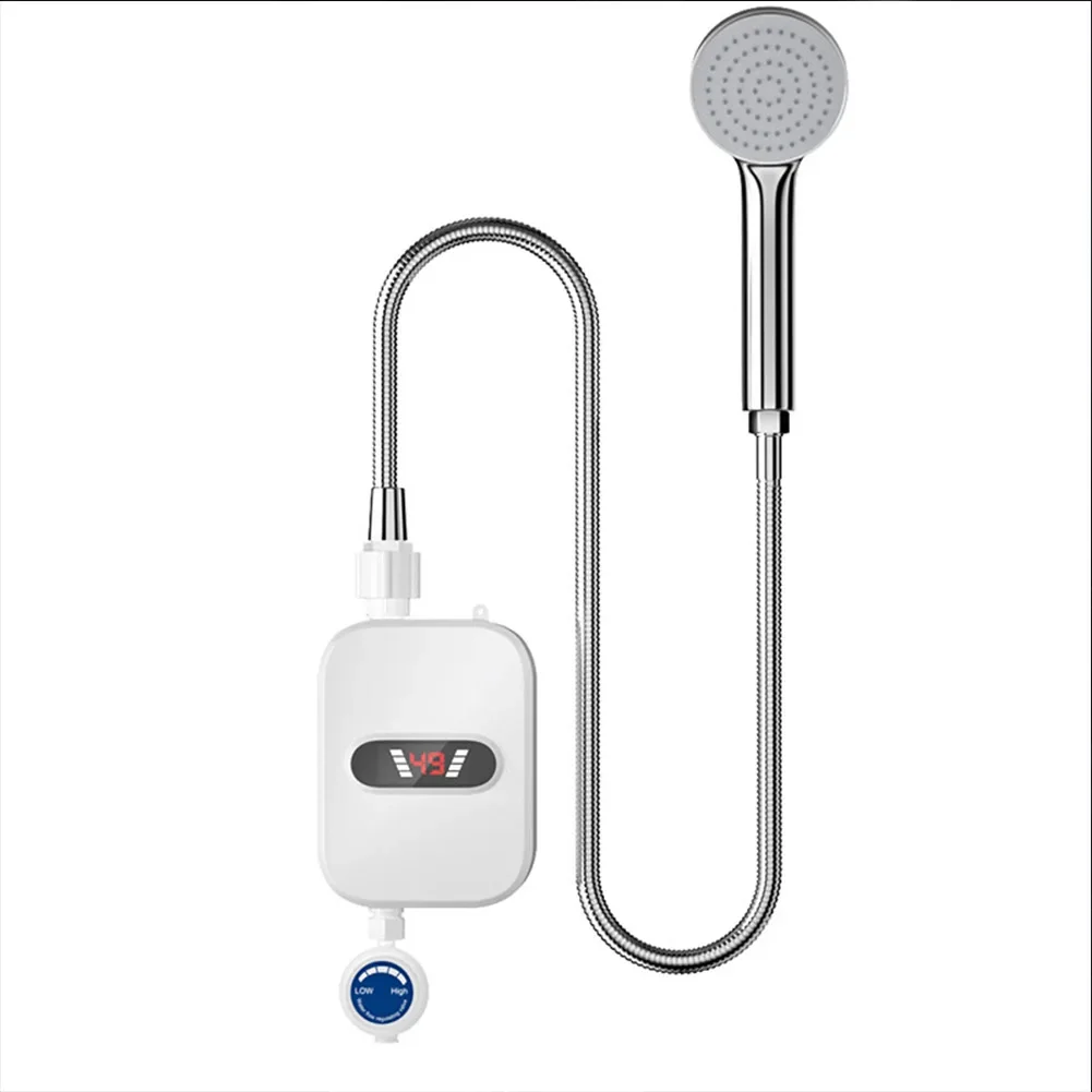 Hot Water Shower Electric Heater 33x12.5cm 50HZ White 1 Set 3000W ABS+Metal Easy To Install US 110V/EU UK 220V