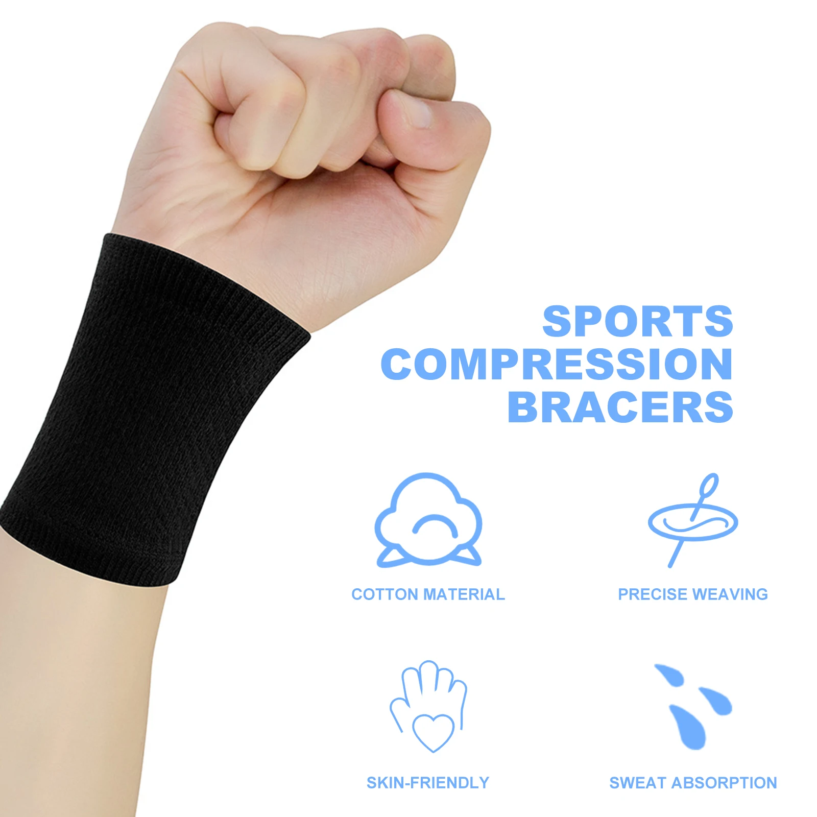 زوج واحد من سوار المعصم الرياضي خفيف الوزن وجيد التهوية من القطن لدعم اللياقة البدنية وواقي المعصم الممتص للعرق للتنس وكرة السلة