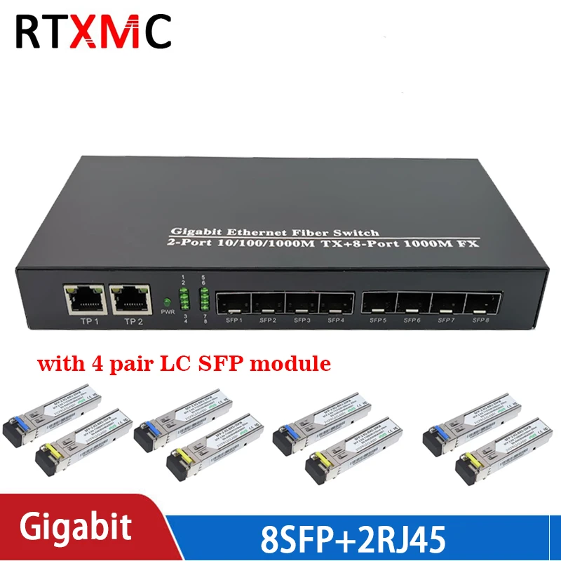 8SFP&2UTP Gigabit Ethernet switch Ethernet Fiber Optical Media Converter 8*SFP and 2*RJ45 Port 10/100/1000M & 8*Port 1.25G SFP view 2