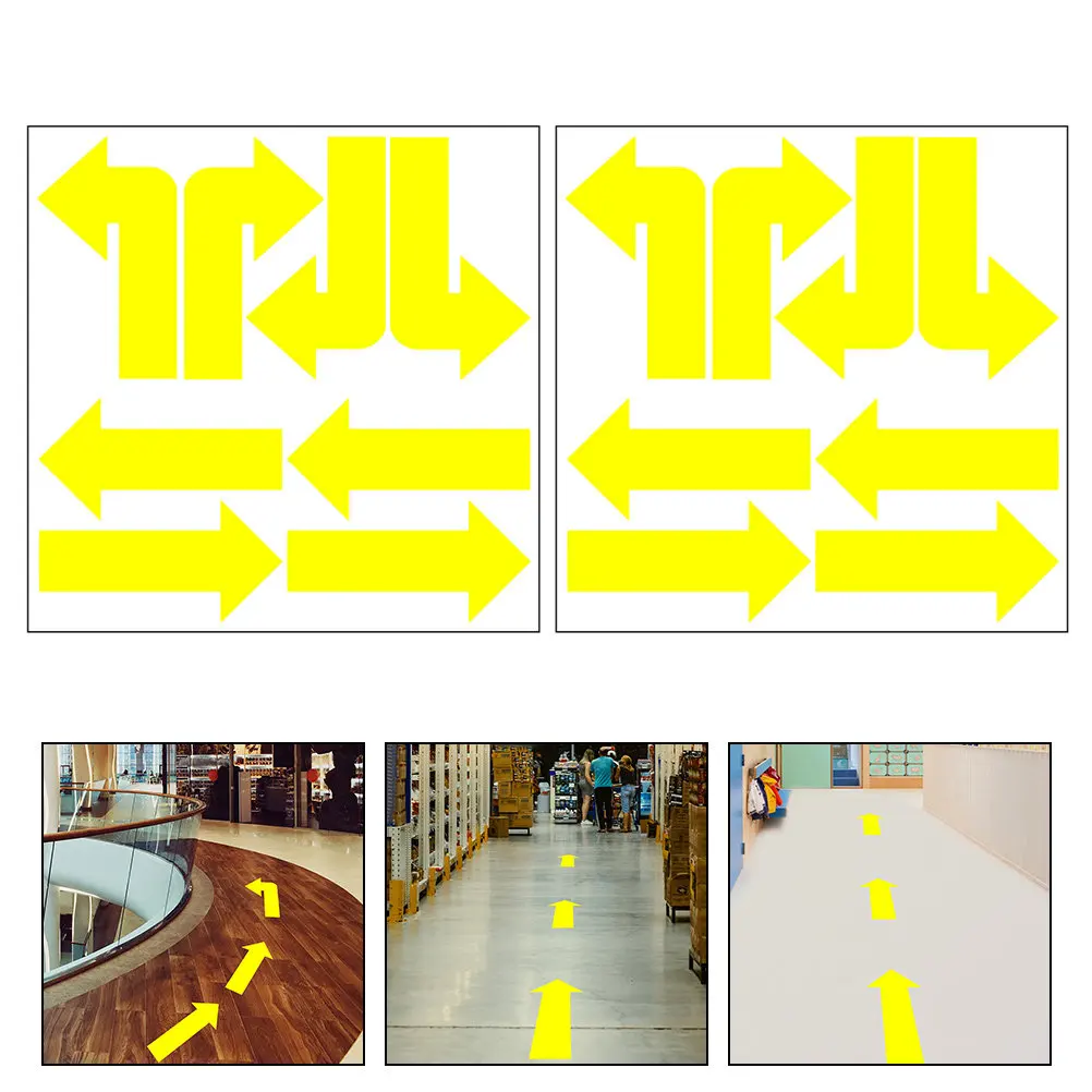 2 Sheets Arrow Directional Floor Wall Decals Self-Adhesive PVC Stickers Easy Peel Stick Non-Cracking Traffic Safety Signs