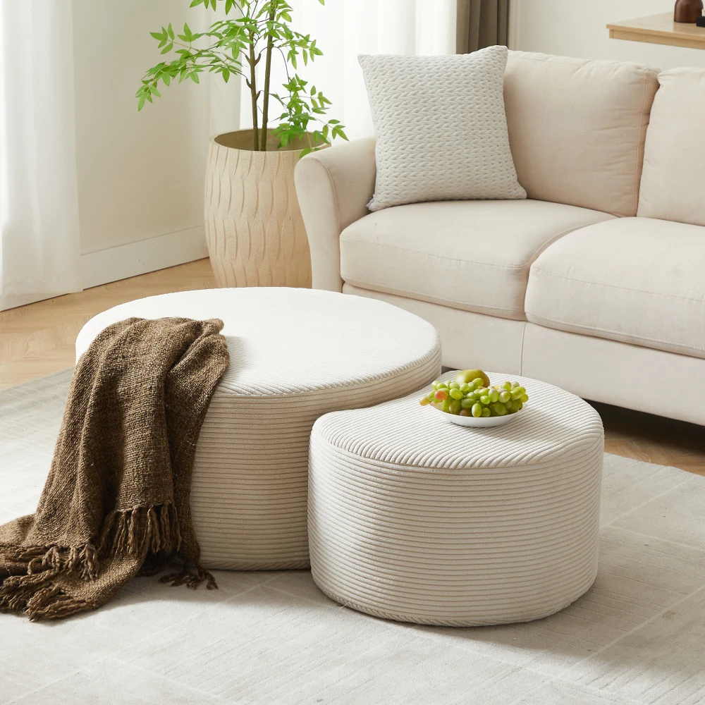 

Nesting Coffee Table Set of 2,Upholstered Round Coffee Tables Set of 2 for Living Room, Modern Foam Round Coffee Table Side Tabl