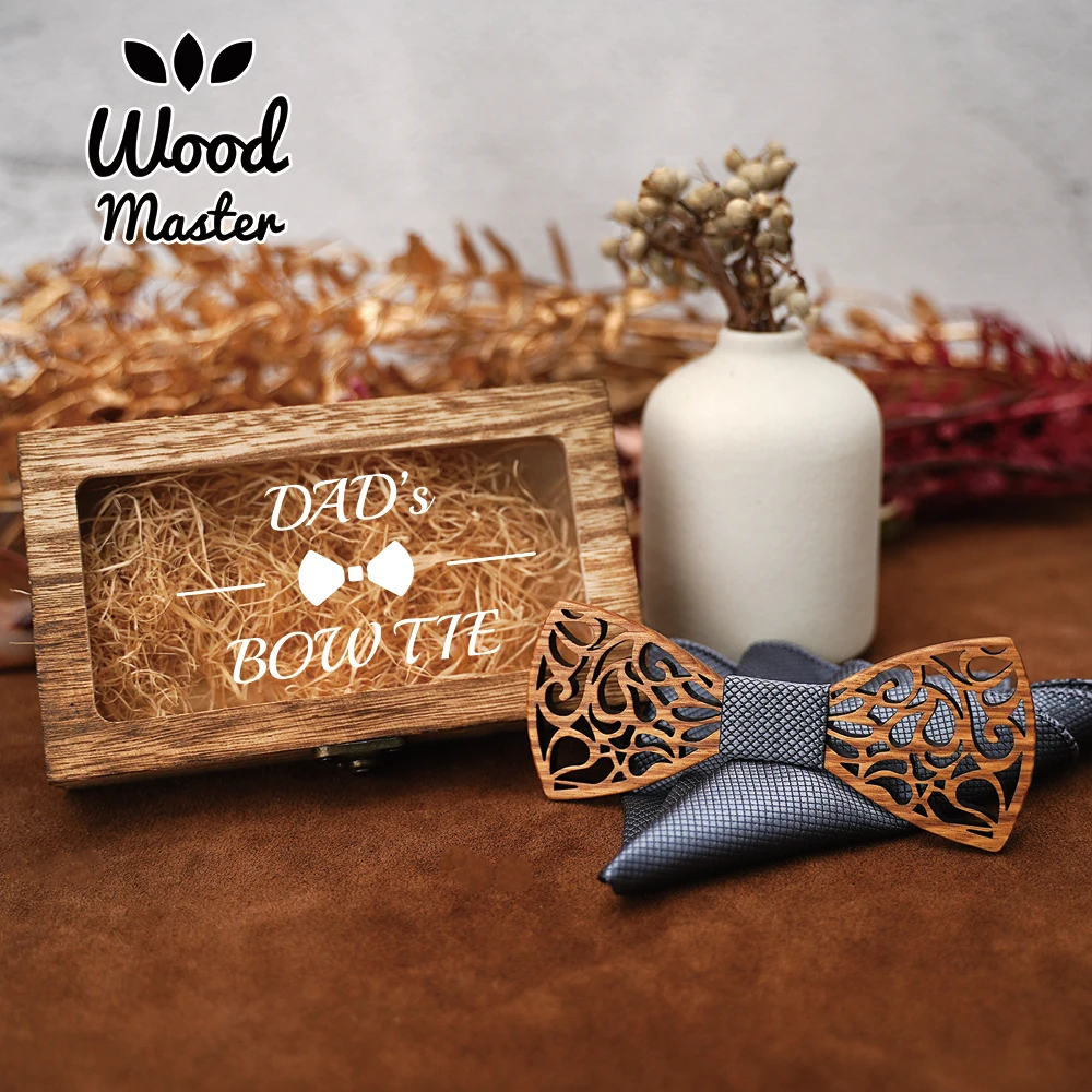 

Wooden Bow Tie Handkerchief Set Gift For Father Customized Birthday Boyfriend Husband Wedding Teacher Present DIY Father's Day