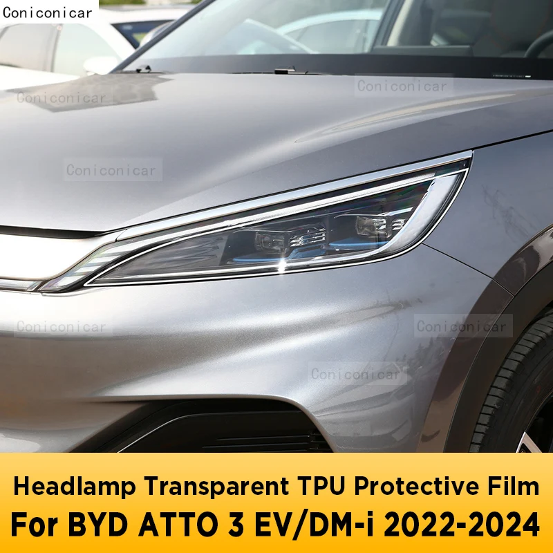 

For BYD ATTO 3 YUAN PLUS EV DM-i 2022-2024 Car Exterior Headlight Anti-scratch Front Lamp Transparent TPU Protective Film