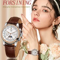 2024FORSINING, relojes de pulsera de lujo a la moda mecánicos automáticos para mujer, reloj femenino multifuncional con fase lunar y diamantes