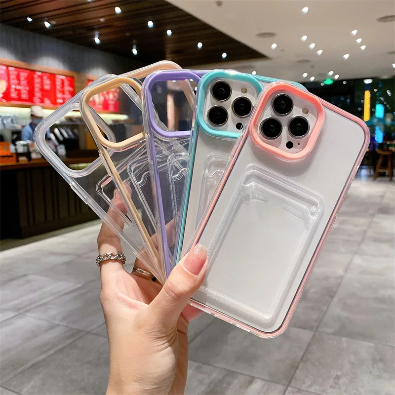3-in-1 transparente Kartensteckplatz-Taschenhalter-Telefonhülle für iPhone 16 15 14 13 12 11 Pro XS Max XR Plus stoßfeste Schutzhülle