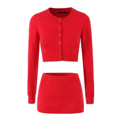 Women's long-sleeved tops knitted cardigan A-line skirt sexy two-piece set new sweater dress suit autumn 2024TRAF