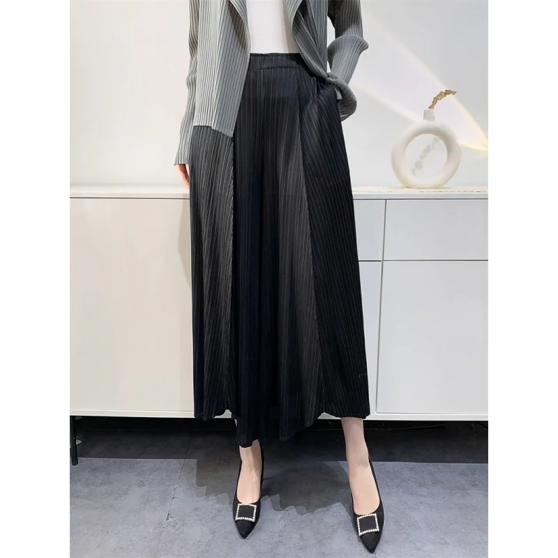 2024 Spring and Summer New Pleated Pants Women Loose plus Size Wide Legs Bell-Bottom Pants Irregular Comfort and Casual Foreign