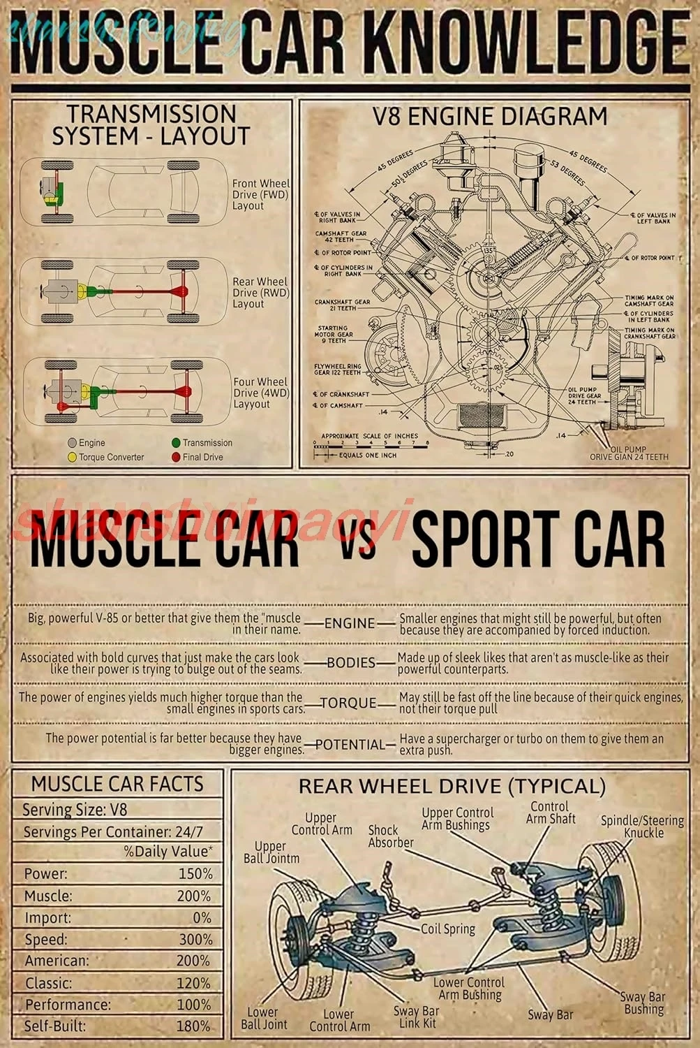Panneau métallique en étain pour connaissance de voiture musculaire, voiture musculaire Vs voiture de Sport, affiche drôle, Club d'éducation scolaire, grotte d'homme, Garage, café, salon FGDD