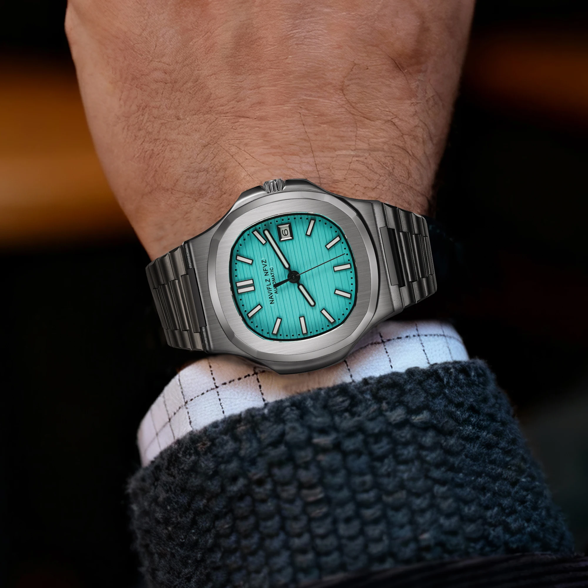 

Мужские наручные часы NAVIFLZ NFVZ 2025: Роскошные, повседневные, серебристые, из нержавеющей стали, с календарем, автоматические, механические, классические, от ведущего бренда